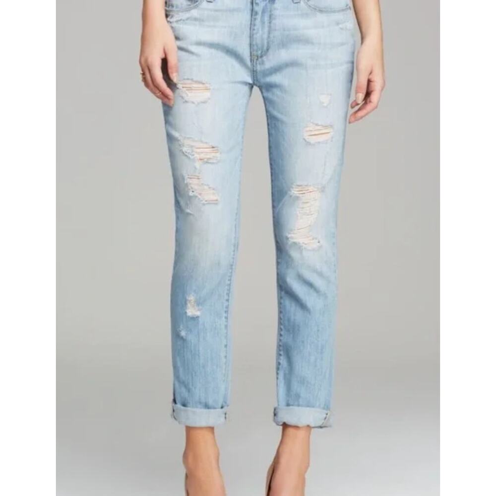 Paige Jimmy Jimmy Skinny Slim Boyfriend Light Wash High Rise Distressed Jeans